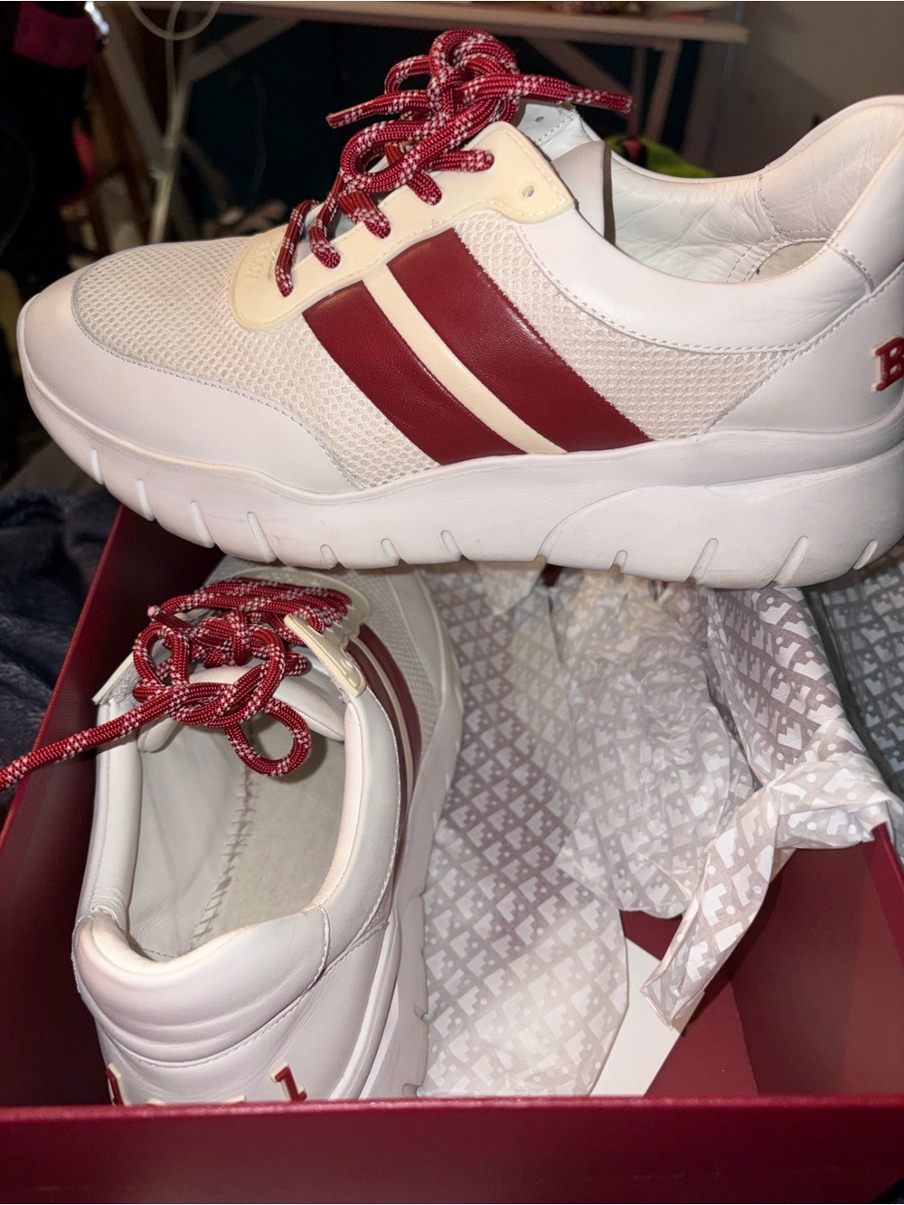 Men's White and Burgundy Athletic Sneaker Bally size 8